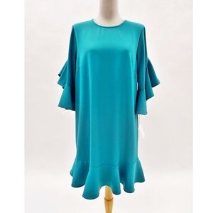 NWOT Chelsea28 Teal/Turquoise Flounce Hem Shift Dress - Size M